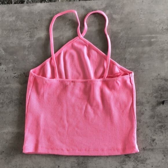 Pink Ribbed Cropped Halter Top - Large - Picture 6 of 8